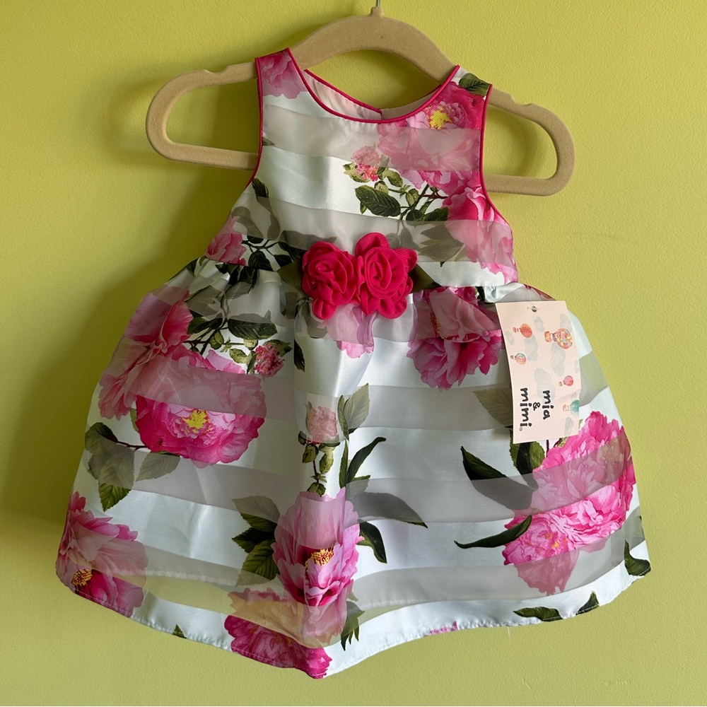 Elegant Floral Pink and White Baby Dress
